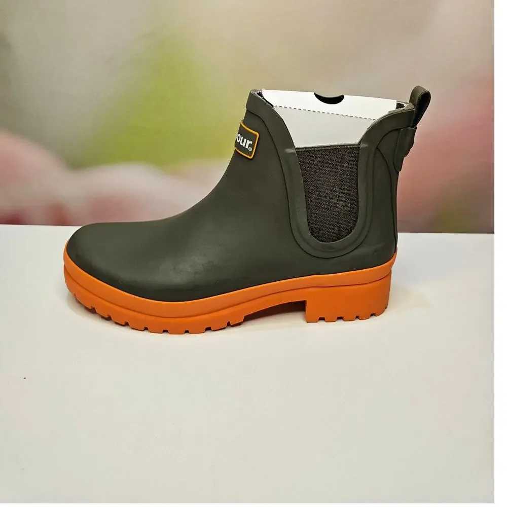 Barbour Olive Green and Orange Chelsea Rain Boots - Picture 6 of 9